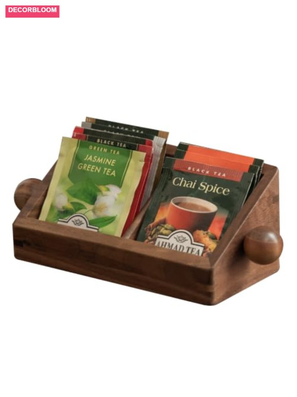Black Walnut Tea Bag & Sugar Packet Organizer, Coffee Station Caddy with